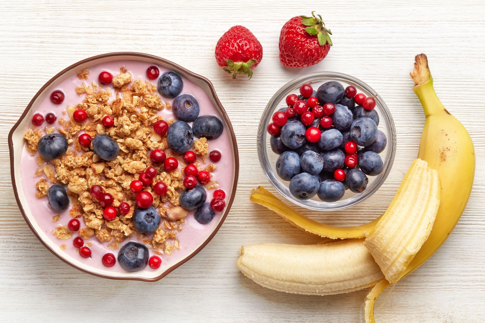 Healthy breakfast. Yogurt with granola and berries probiotics